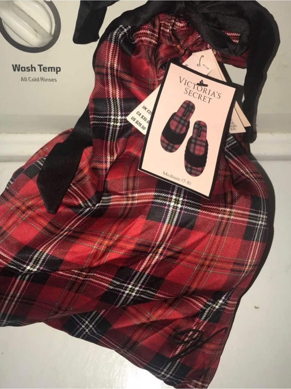 Victoria's Secret Red Black Plaid Slippers NWT